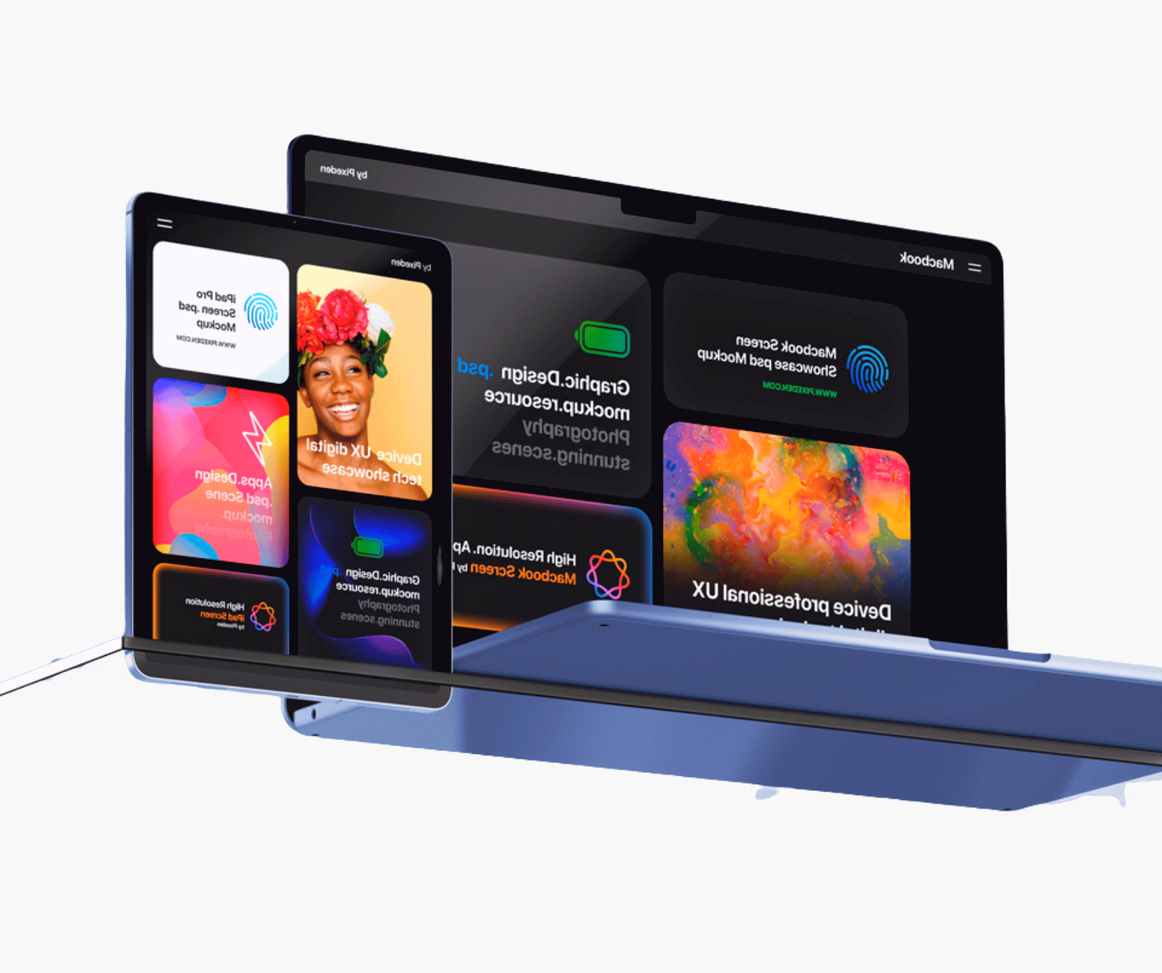 Screens showing phone, tablet and desktop views of our website